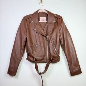LEVI'S Brown Faux Leather Belted Moto Biker Jacket Medium